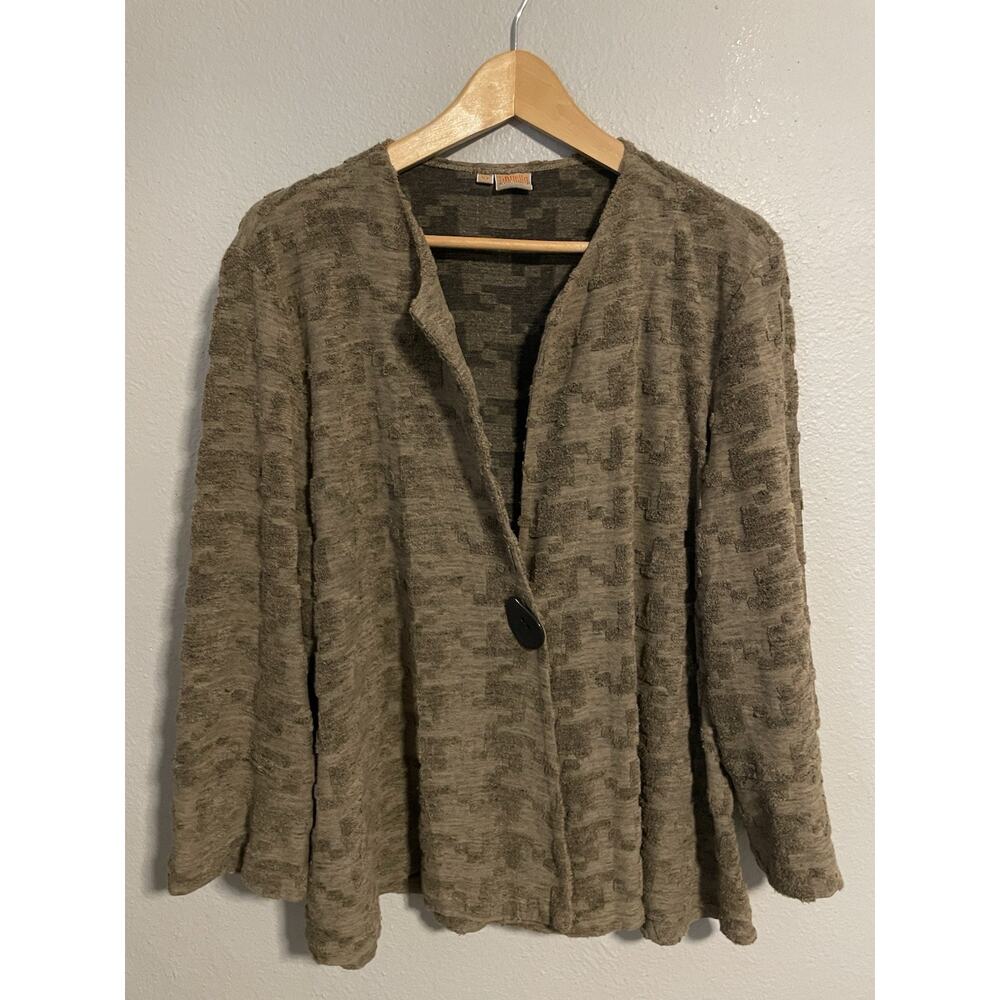 Tianello Womens Ukah Knit Jacquard Tobie Jacket Cardigan Size XL Green Lagenlook